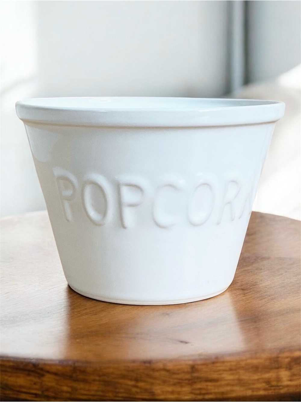 Crate & Barrel White POPCORN Bowl Embossed Stoneware Portugal